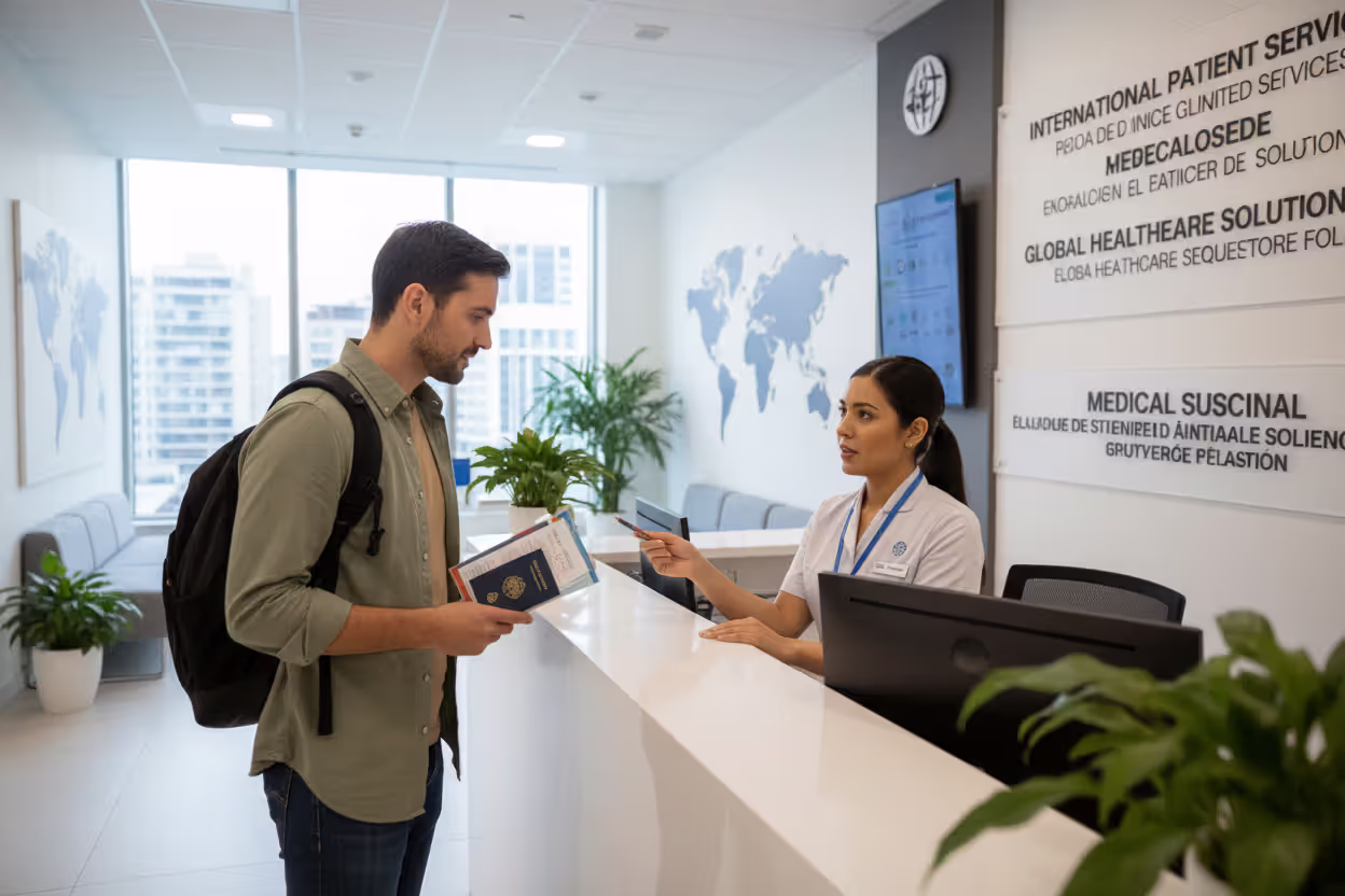 Traveler arranging direct billing at an international clinic