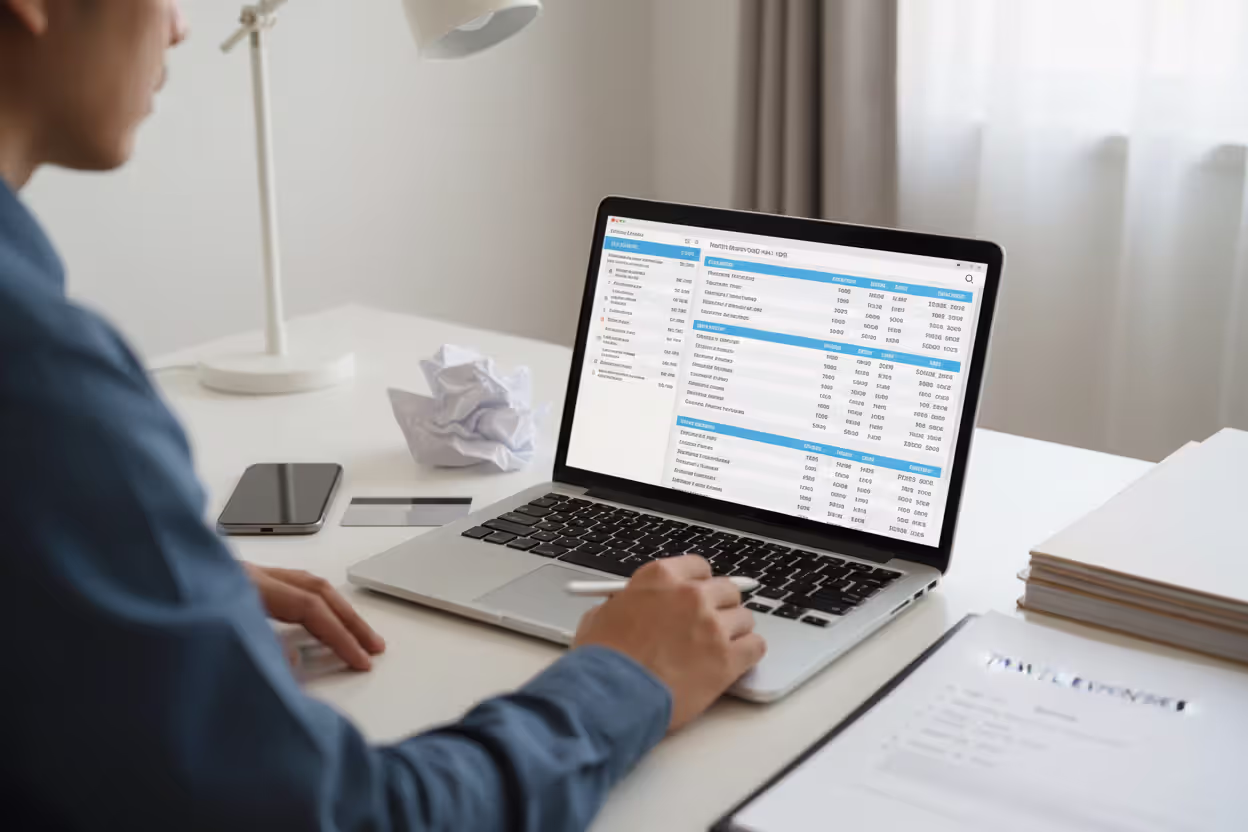 Person comparing domestic travel insurance policies on a laptop with trip documents