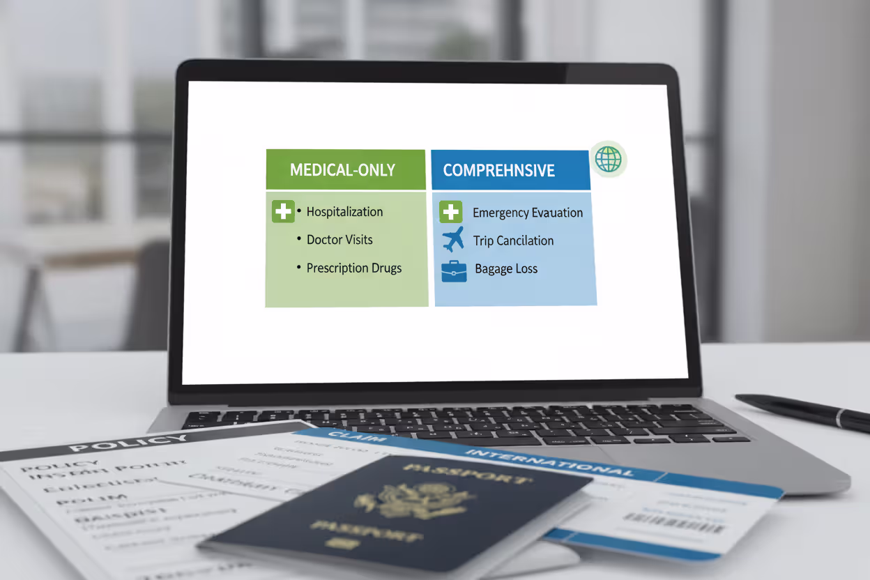 Comparison of medical-only and comprehensive travel insurance plans