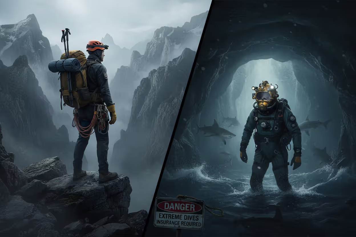 Adventure traveler preparing for a high-risk activity with safety gear