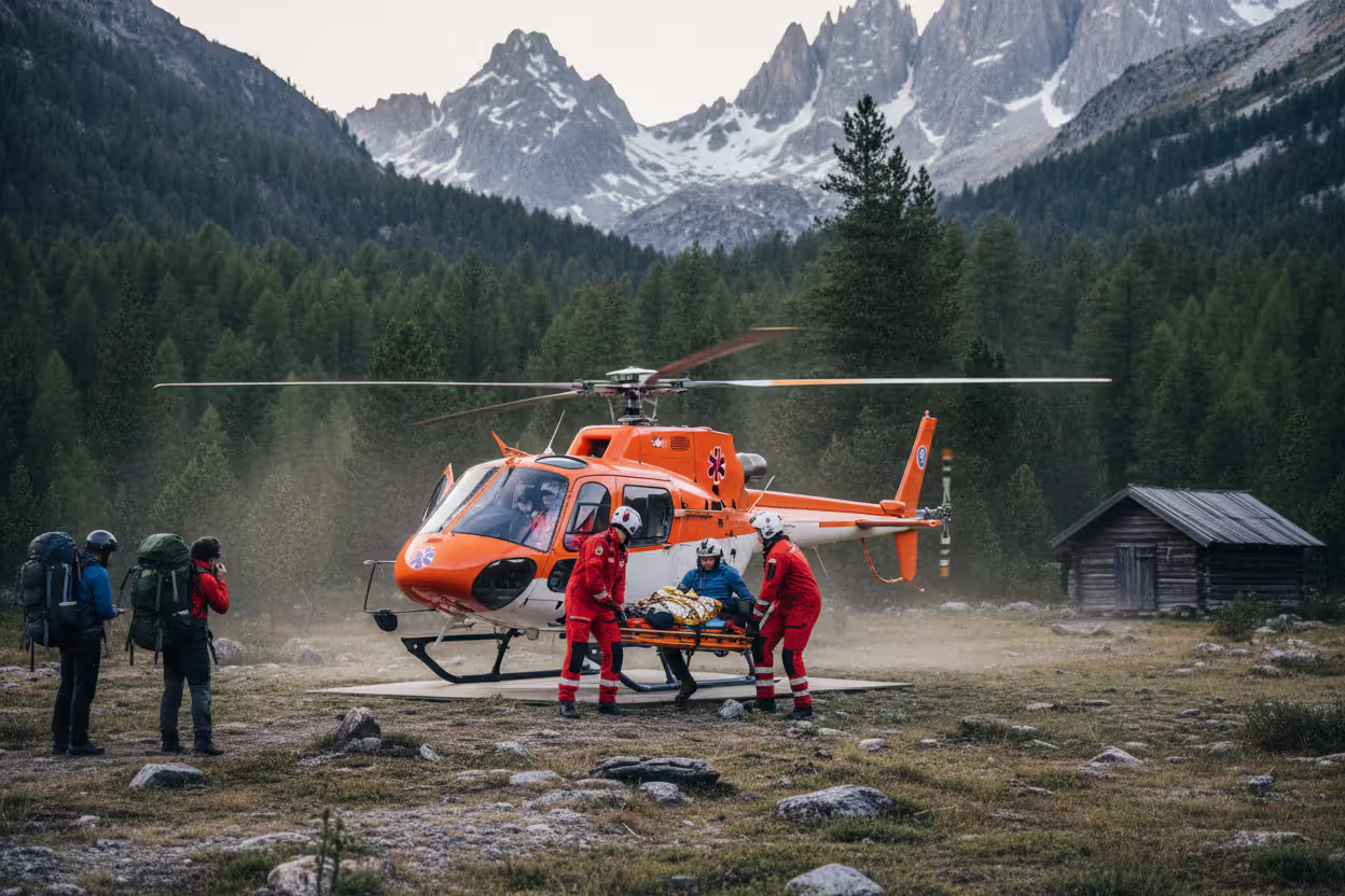 Emergency medical evacuation of an injured traveler from a remote area