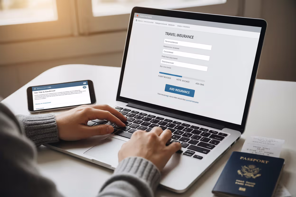 Traveler purchasing travel insurance immediately after booking a trip