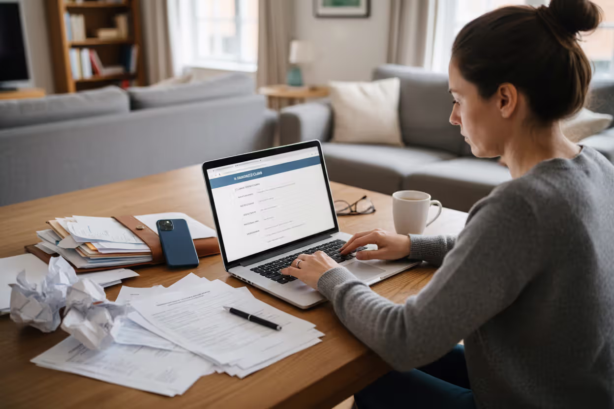 Traveler filing a travel insurance claim with medical documents