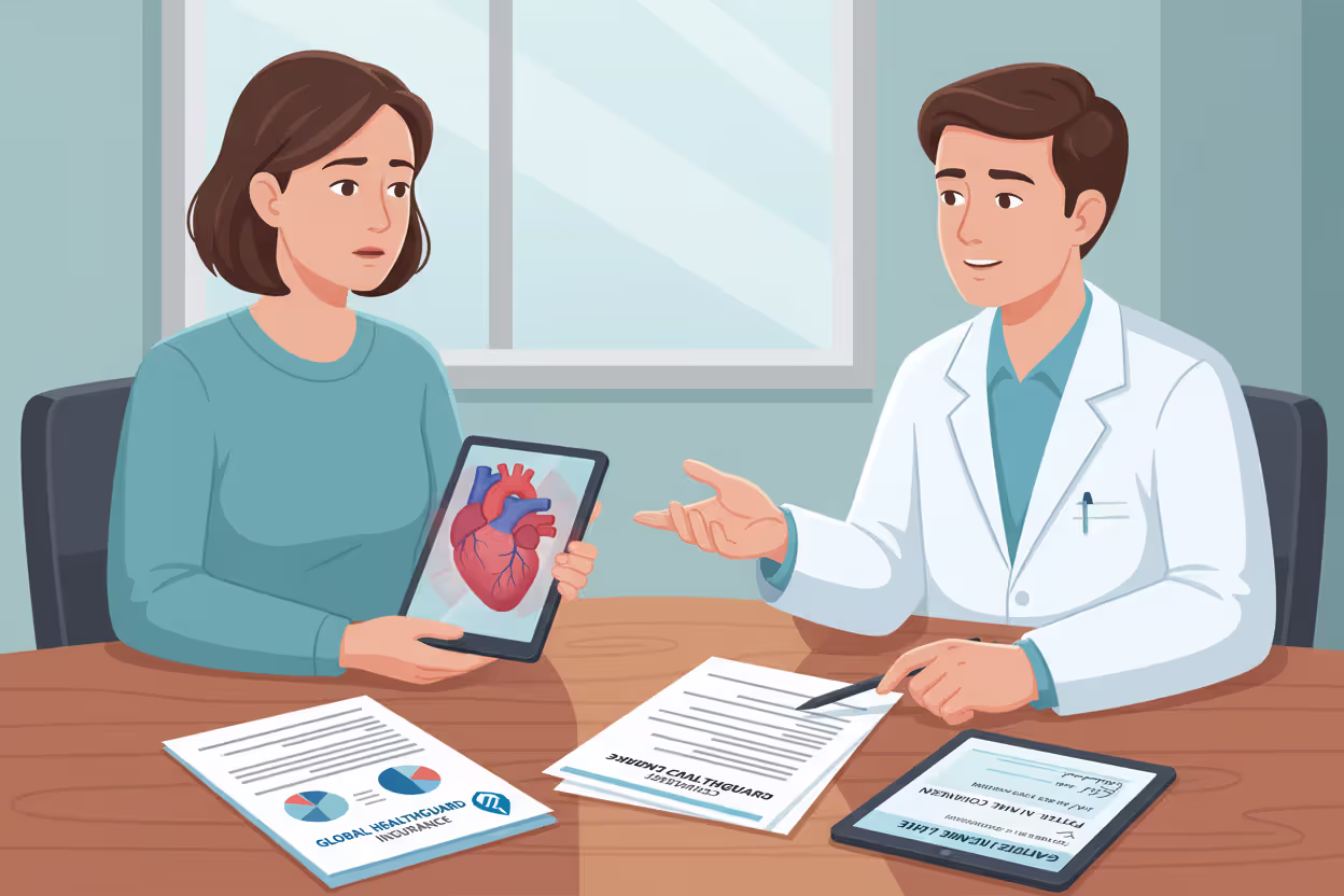 Doctor discussing a pre-existing condition and insurance paperwork with a patient