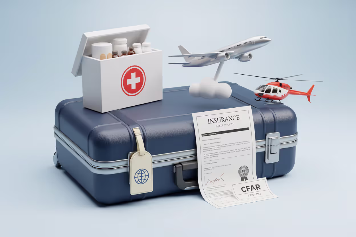 Travel insurance essentials including baggage, medical aid, and flight protection