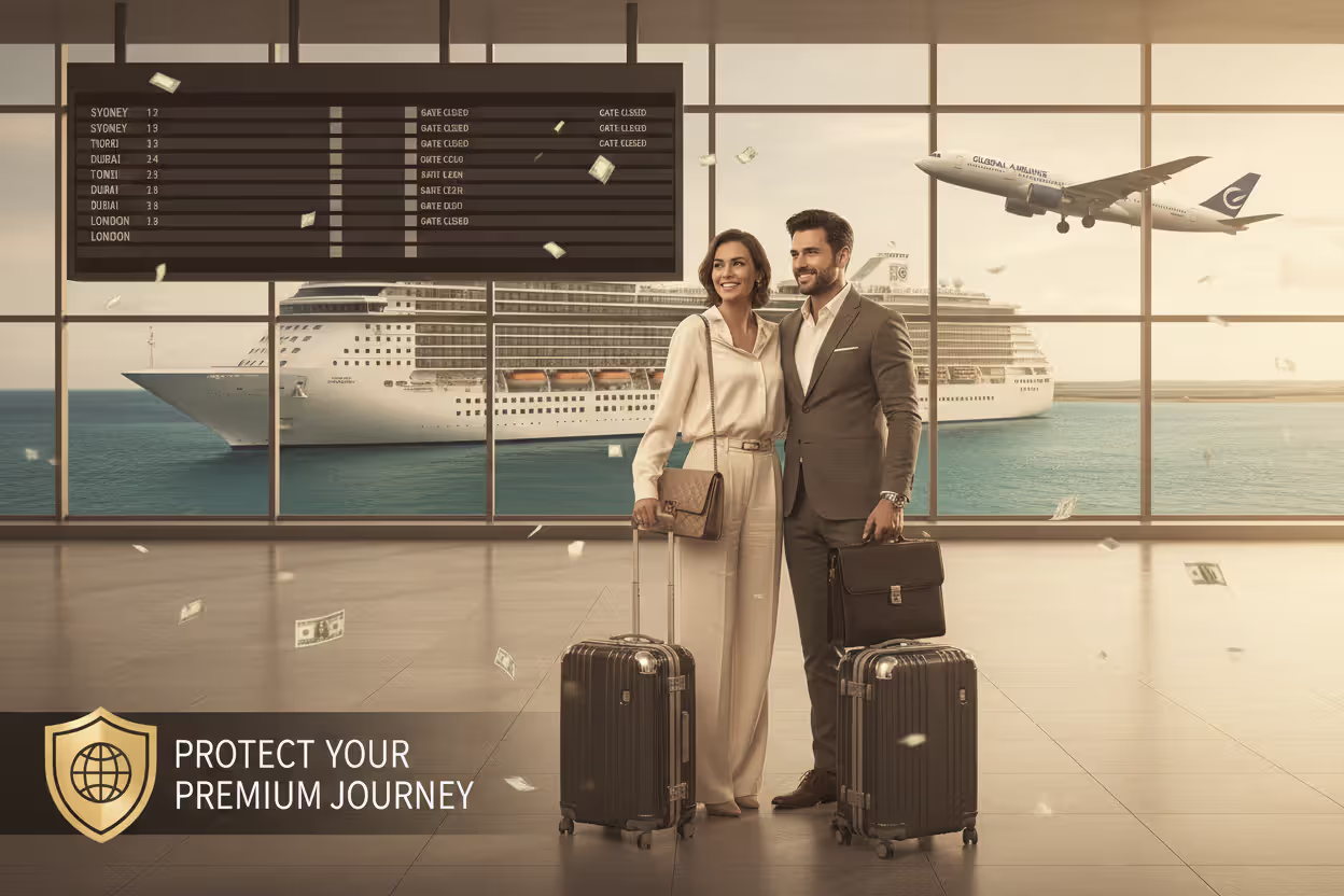 Family preparing for an expensive international trip at the airport